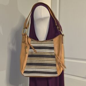 Fossil Talia Hobo Crossbody Shoulder Tan and Black Striped Shoulder Bag  NWT